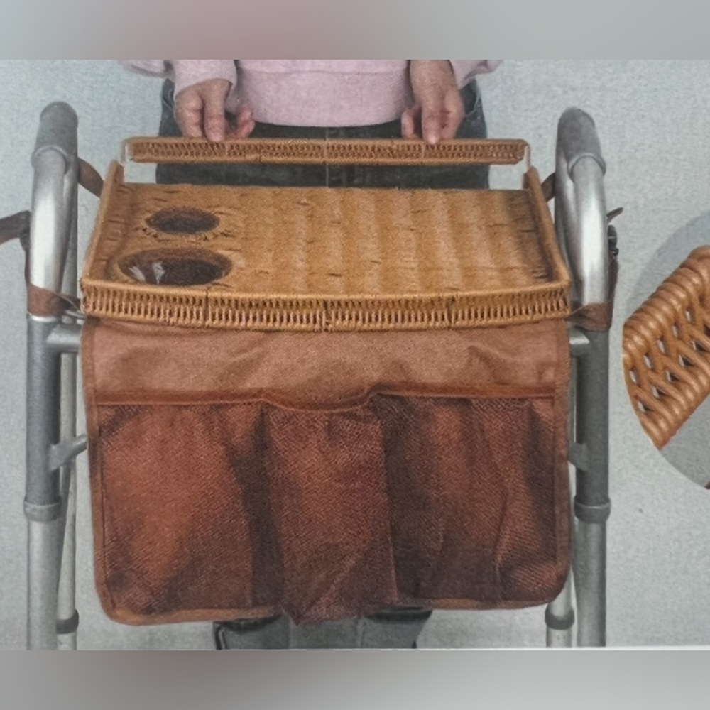 Wicker Mobility Table Tray For Folding Walker Cup Holder 3 Front Section Storage